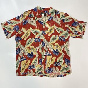 Pineapple Juice Men’s Anthurium Leaf Print Hawaiian Camp Shirt Red 100% Rayon XL